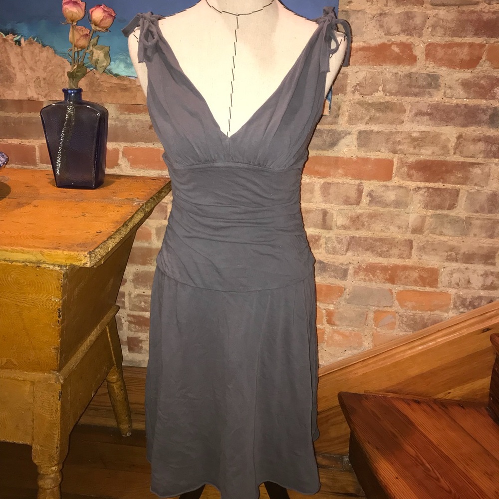 “Velvet” Grey Knit Ruched Dress with Bow Details M